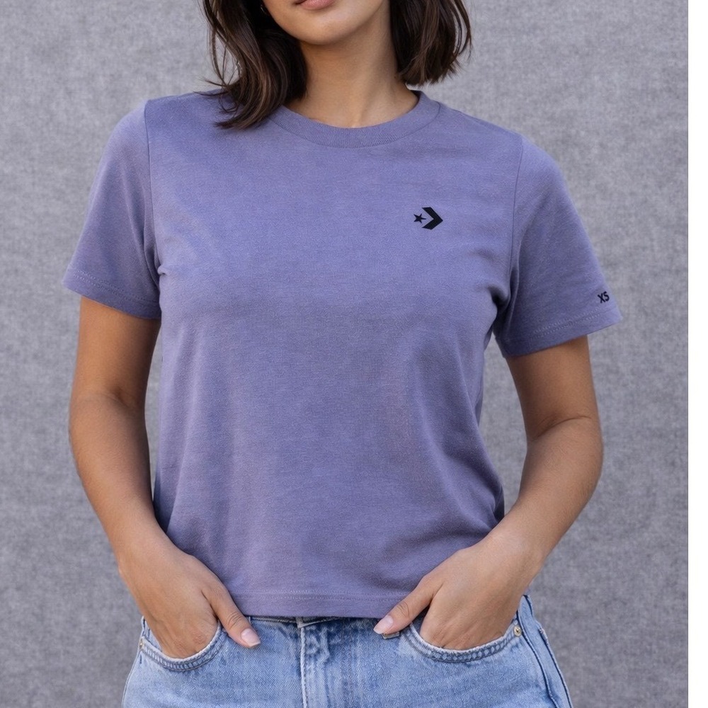 Converse Womens Violet Purple Crew Neck Short Sleeve Crop Tee Shirt Size XS